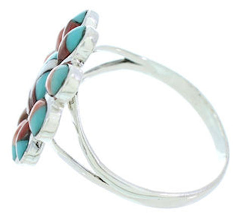 Silver Southwest Multicolor Inlay Sun Jewelry Ring Size 8-3/4 YS72224